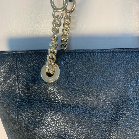 Coach Turnlock Leather Chain Tote Bag - Picture 8 of 16